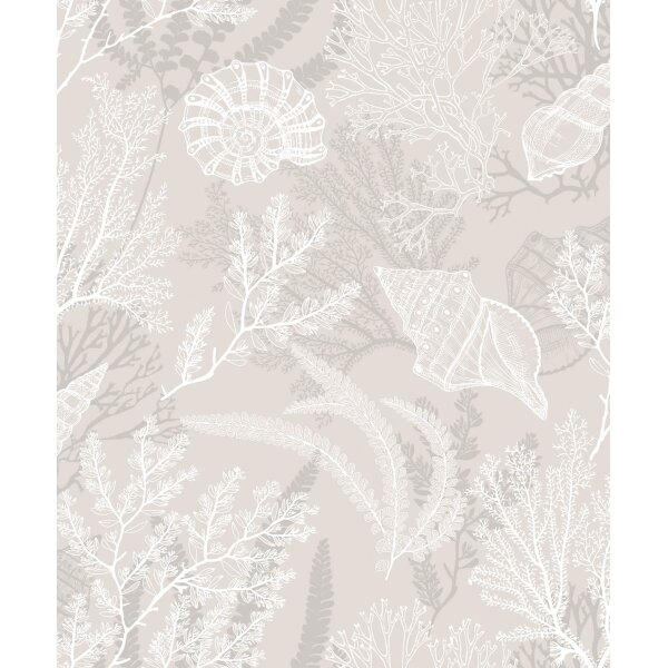 Vliestapete in weiß, beige Muscheln Unterwasser Grafisch Natur (81690)