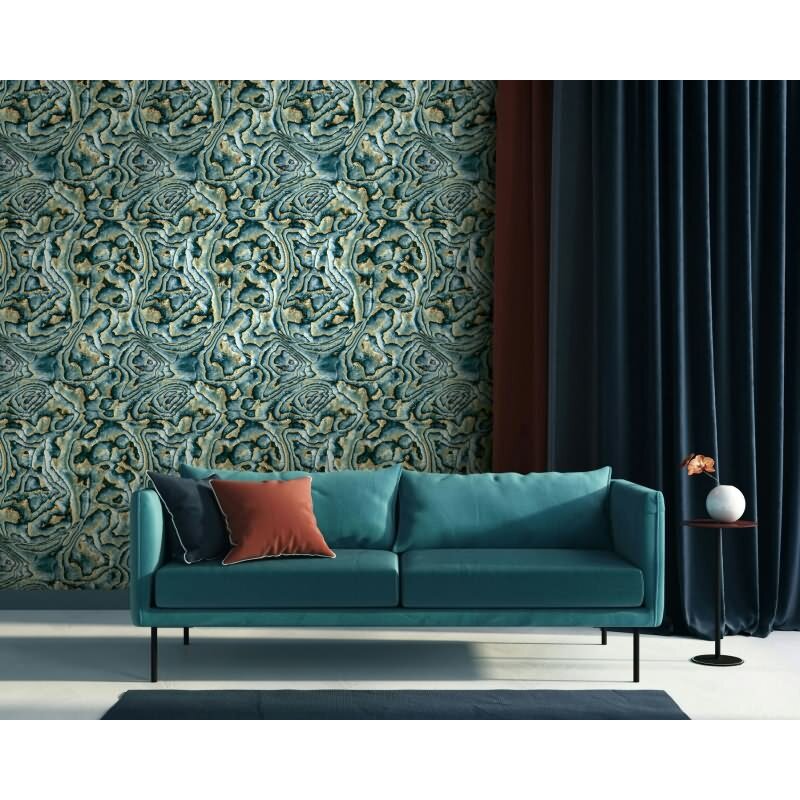 81692 Vliestapete Marmoroptik Stein blau grün beige grafisch modern Novamur