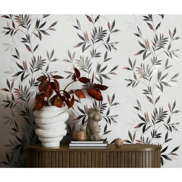 Vliestapete in weiß, schwarz Blattmotiv Blätteroptik Floral Natur (82458)