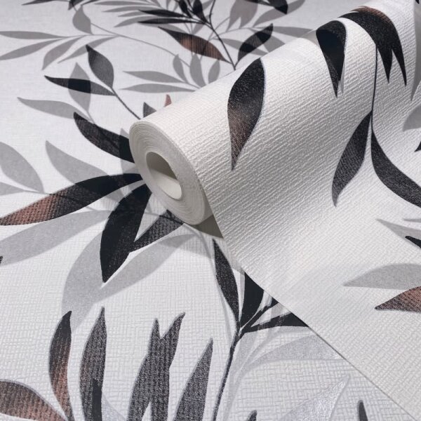 Vliestapete in weiß, schwarz Blattmotiv Blätteroptik Floral Natur (82458)