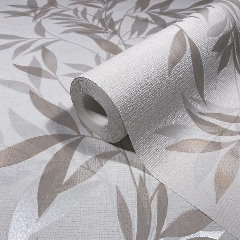 Vliestapete in weiß, beige Blattmotiv Blätteroptik Floral Natur (82459)