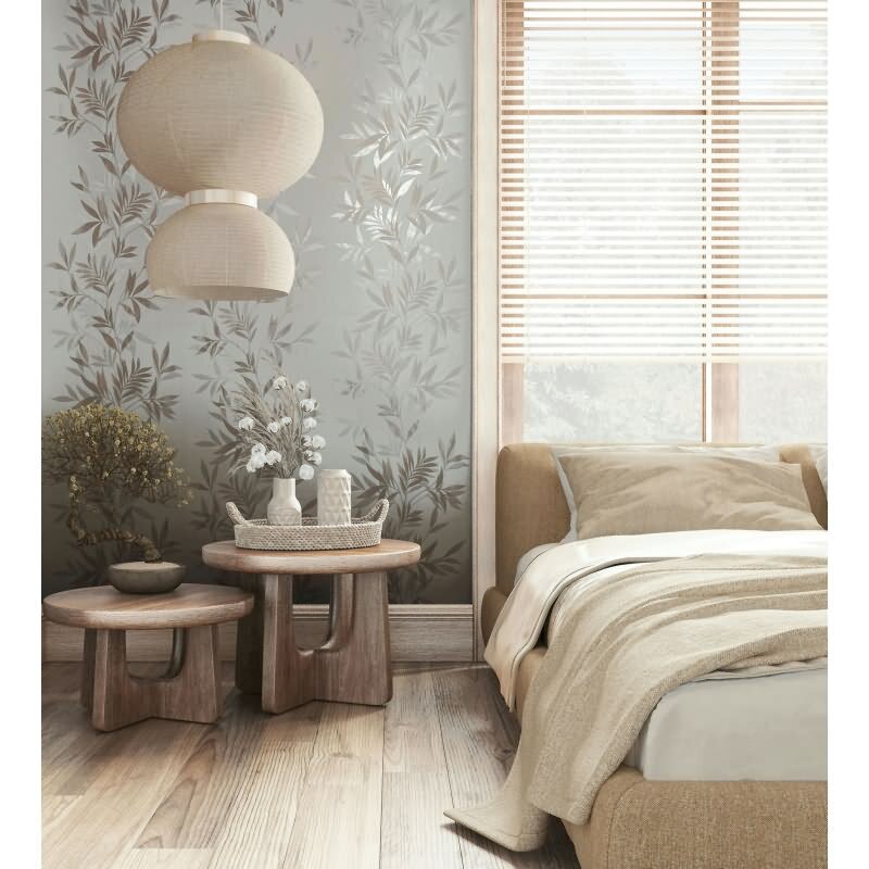 Vliestapete in weiß, beige Blattmotiv Blätteroptik Floral Natur (82459)