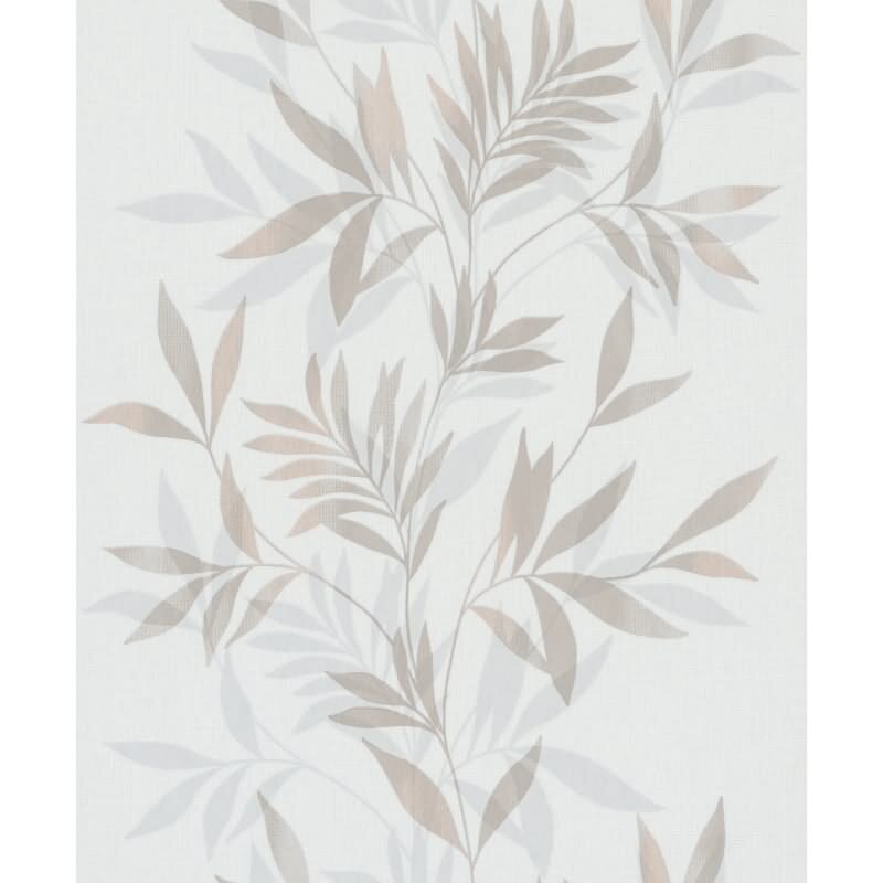 Vliestapete in weiß, beige Blattmotiv Blätteroptik Floral Natur (82459)