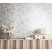 Vliestapete in wei&szlig;, grau Blattmotiv...
