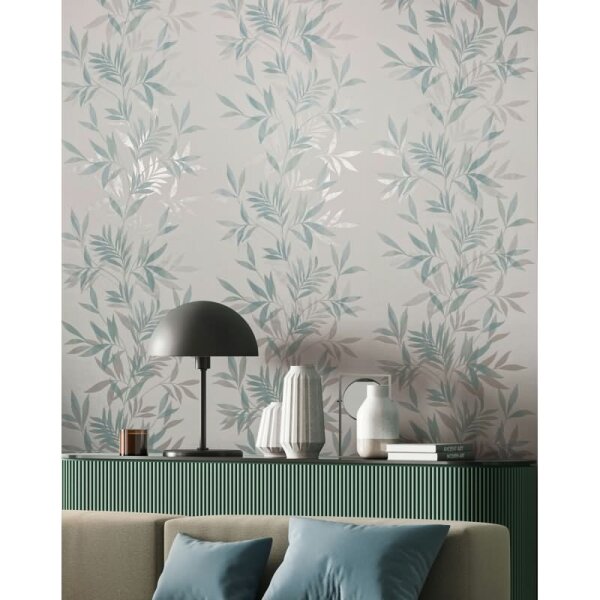 Vliestapete in weiß, grün Blattmotiv Blätteroptik Floral Natur (82461)