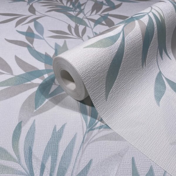 Vliestapete in weiß, grün Blattmotiv Blätteroptik Floral Natur (82461)