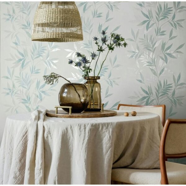 Vliestapete in weiß, grün Blattmotiv Blätteroptik Floral Natur (82461)