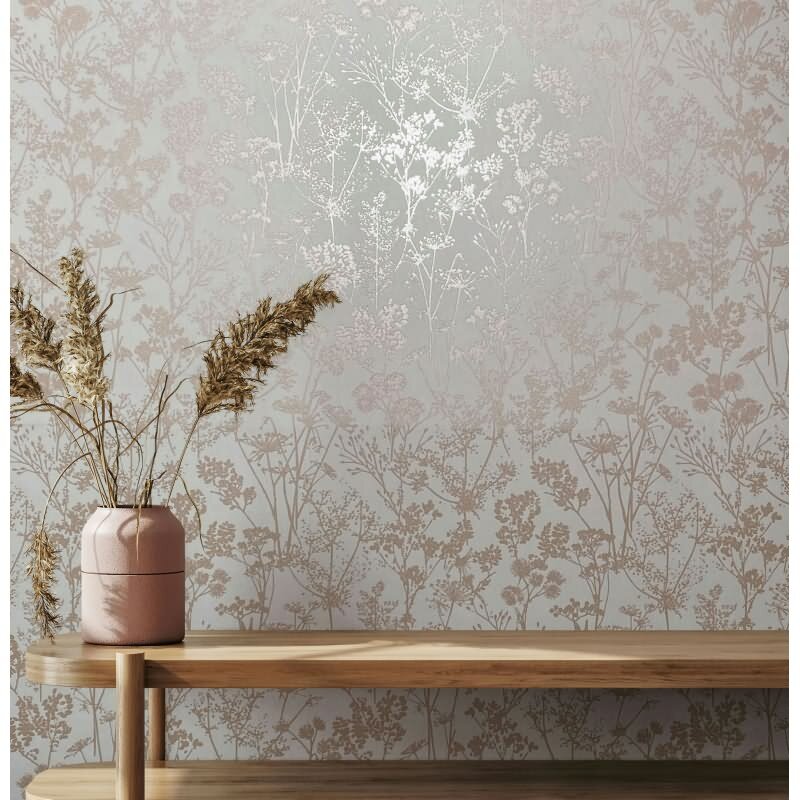 Vliestapete in weiß, beige Blattmotiv Blätteroptik Floral Natur (82463)