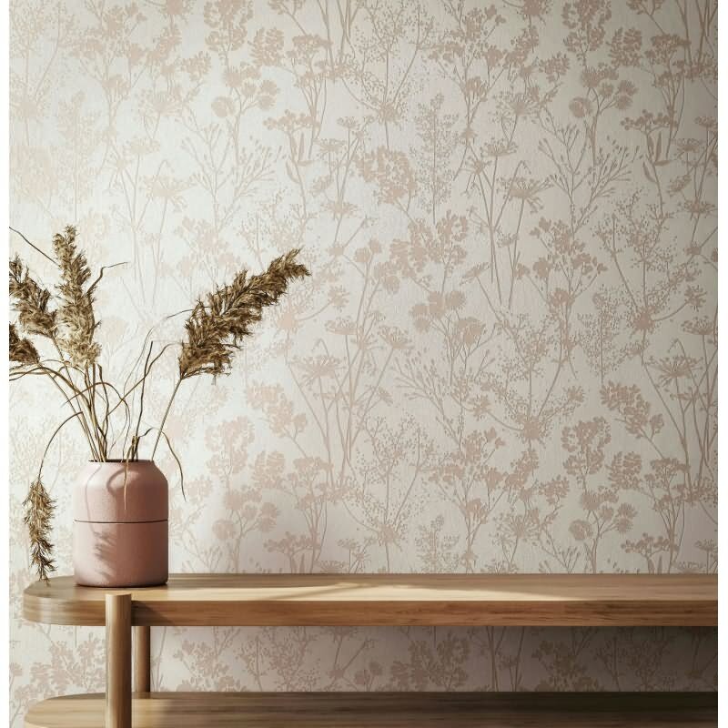 Vliestapete in weiß, beige Blattmotiv Blätteroptik Floral Natur (82463)