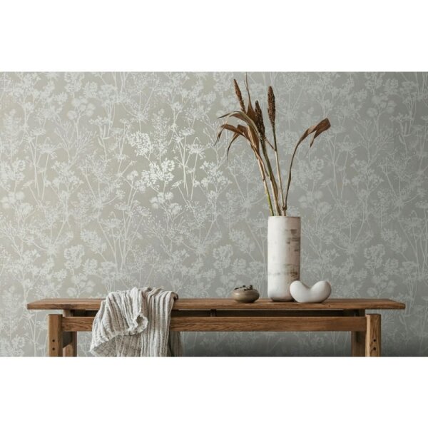 Vliestapete in grau Blattmotiv Blätteroptik Floral Natur (82464)