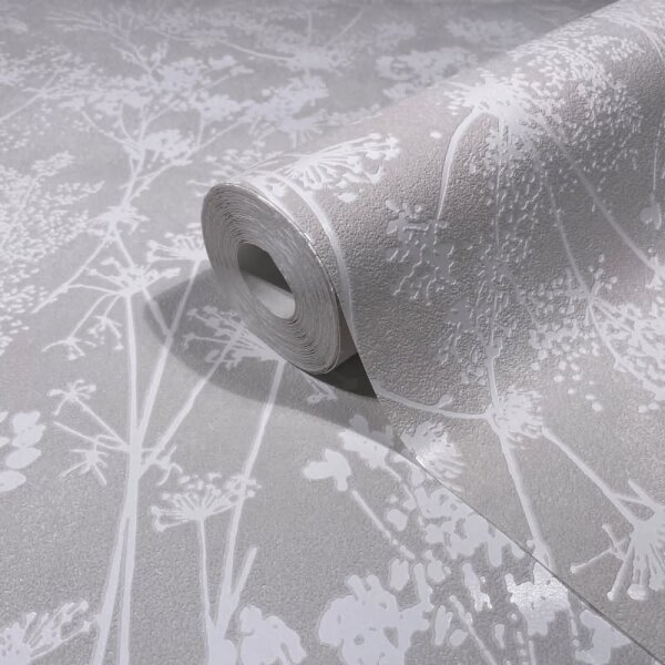 Vliestapete in grau Blattmotiv Blätteroptik Floral Natur (82464)