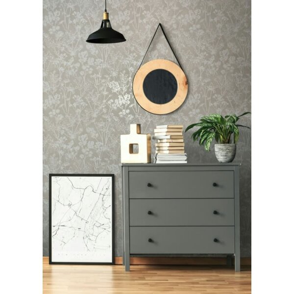 Vliestapete in grau Blattmotiv Blätteroptik Floral Natur (82464)