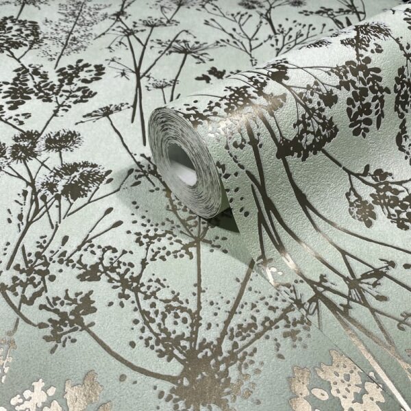 Vliestapete in grün, gold Blattmotiv Blätteroptik Floral Natur (82465)