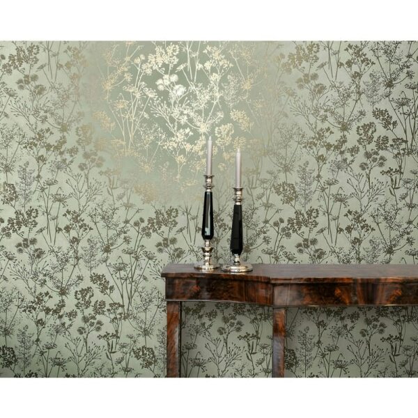 Vliestapete in grün, gold Blattmotiv Blätteroptik Floral Natur (82465)