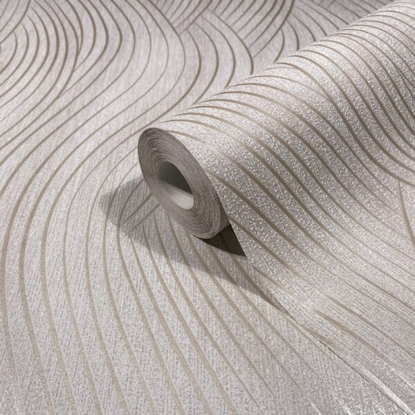 Vliestapete in beige, grau Wellenoptik Struktur Grafisch Modern (82475)