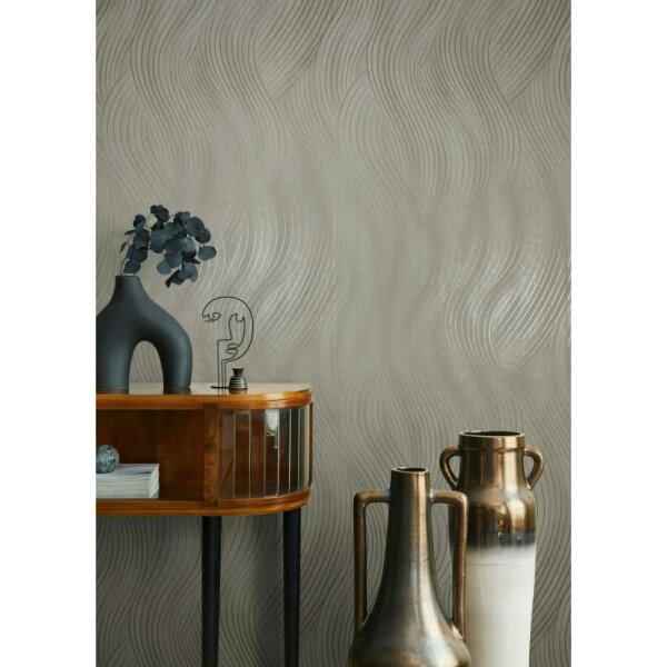 Vliestapete in beige, grau Wellenoptik Struktur Grafisch Modern (82475)