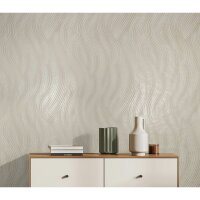 Vliestapete in beige, grau Wellenoptik Struktur Grafisch...