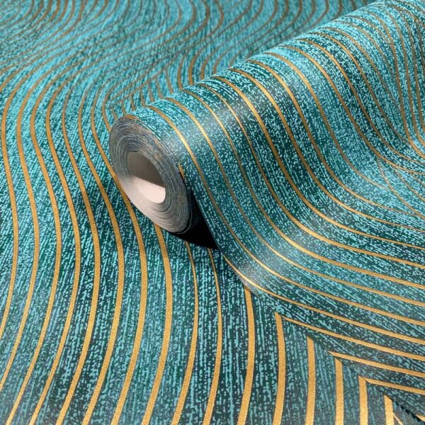 Vliestapete in grün, gold Wellenoptik Struktur Grafisch Modern (82477)
