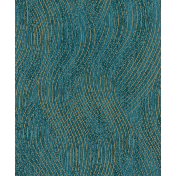 Vliestapete in grün, gold Wellenoptik Struktur Grafisch Modern (82477)
