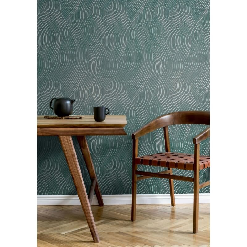 Vliestapete in grün, silber Wellenoptik Struktur Grafisch Modern (82478)