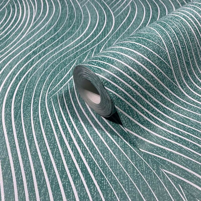 Vliestapete in grün, silber Wellenoptik Struktur Grafisch Modern (82478)
