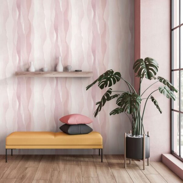 Vliestapete in Rosa Abstrakte Streifenoptik Grafisch Modern für Wohnzimmer Schlafzimmer Küche (81633)