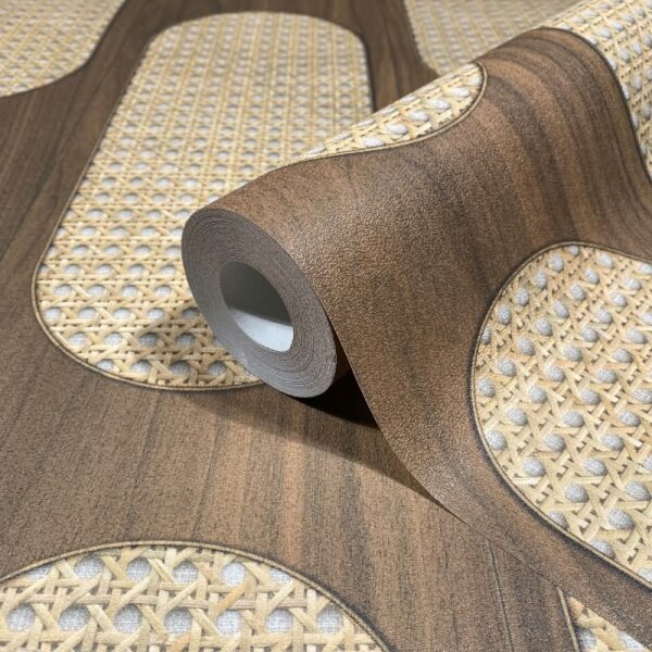 Vliestapete in Braun Beige Holzoptik Gewebestruktur Holz Geometrisch für Wohnzimmer Schlafzimmer Küche (81637)
