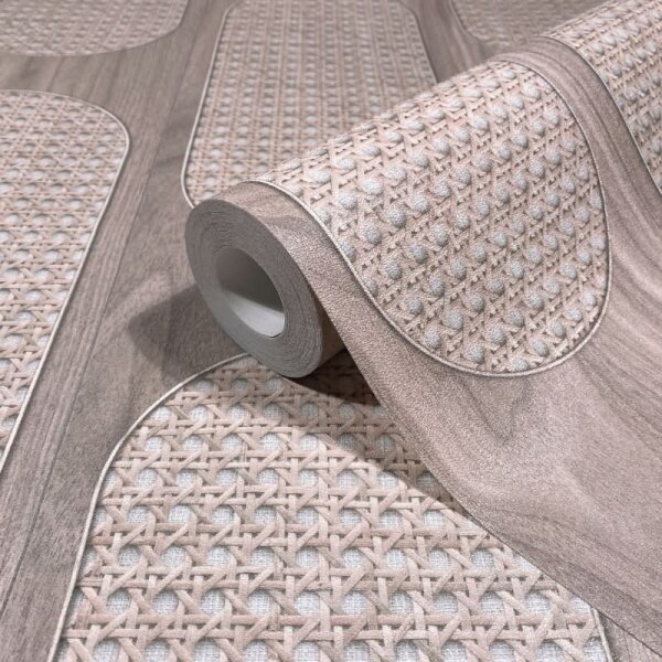 Vliestapete in Grau Braun Holzoptik Gewebestruktur Holz Geometrisch für Wohnzimmer Schlafzimmer Küche (81638)