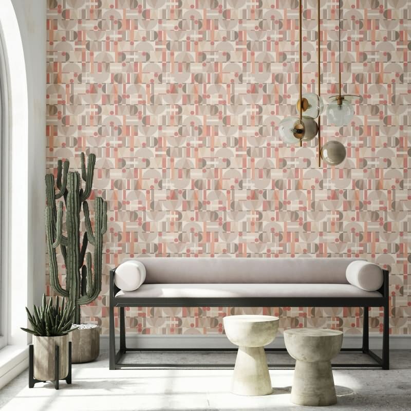 Vliestapete in Grau Beige Rot Moderne Formen Grafisch Geometrisch für Wohnzimmer Schlafzimmer Küche (81644)