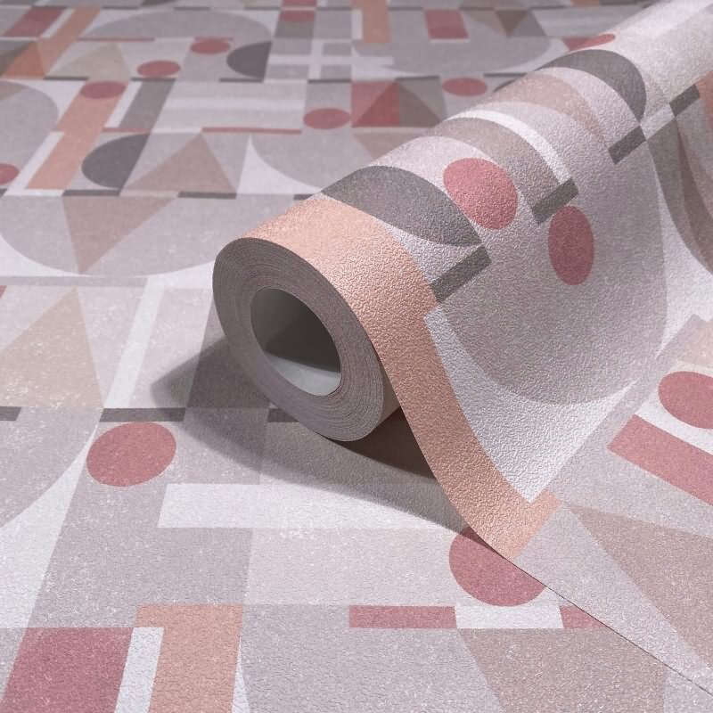 Vliestapete in Grau Beige Rot Moderne Formen Grafisch Geometrisch für Wohnzimmer Schlafzimmer Küche (81644)