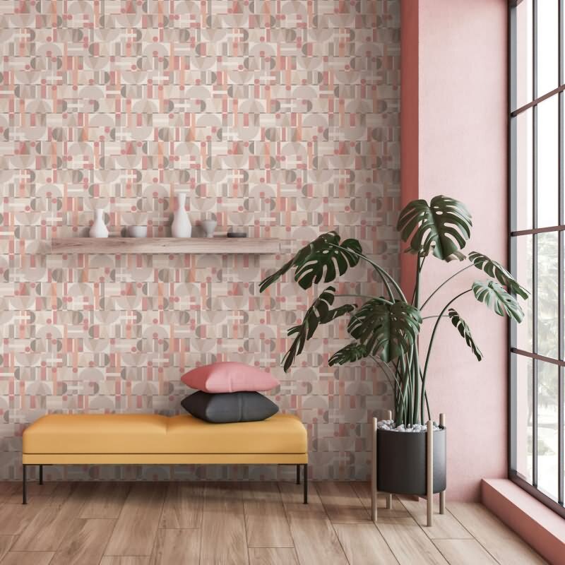Vliestapete in Grau Beige Rot Moderne Formen Grafisch Geometrisch für Wohnzimmer Schlafzimmer Küche (81644)