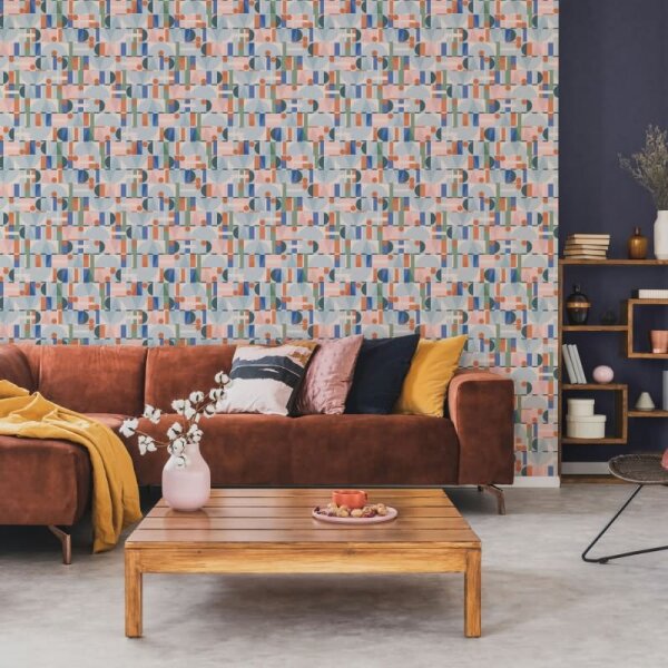 Vliestapete in Grün Blau Orange Moderne Formen Grafisch Geometrisch für Wohnzimmer Schlafzimmer Küche (81647)