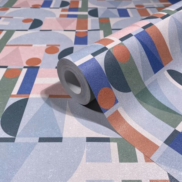 Vliestapete in Grün Blau Orange Moderne Formen Grafisch Geometrisch für Wohnzimmer Schlafzimmer Küche (81647)