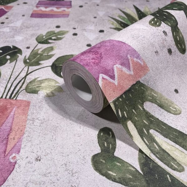 Vliestapete in Grau Grün Lila Blumen Pflanzen Floral Natur Modern für Wohnzimmer Schlafzimmer Küche (81653)