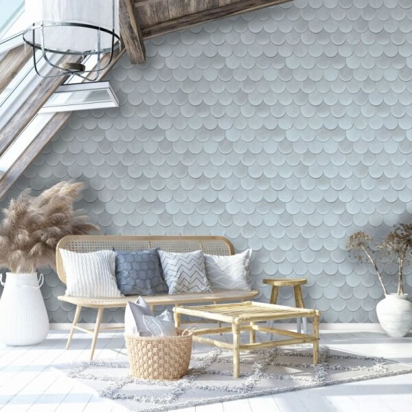 Vliestapete in Blau 3D-Optik Schuppenoptik vintage used look Geometrisch für Wohnzimmer Schlafzimmer Küche (81656)