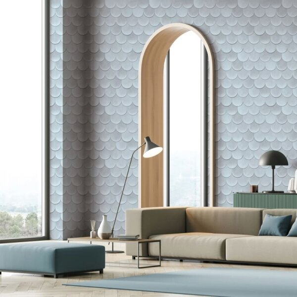 Vliestapete in Blau 3D-Optik Schuppenoptik vintage used look Geometrisch für Wohnzimmer Schlafzimmer Küche (81656)