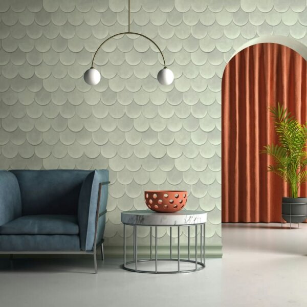 Vliestapete in Grün 3D-Optik Schuppenoptik vintage used look Geometrisch für Wohnzimmer Schlafzimmer Küche (81657)