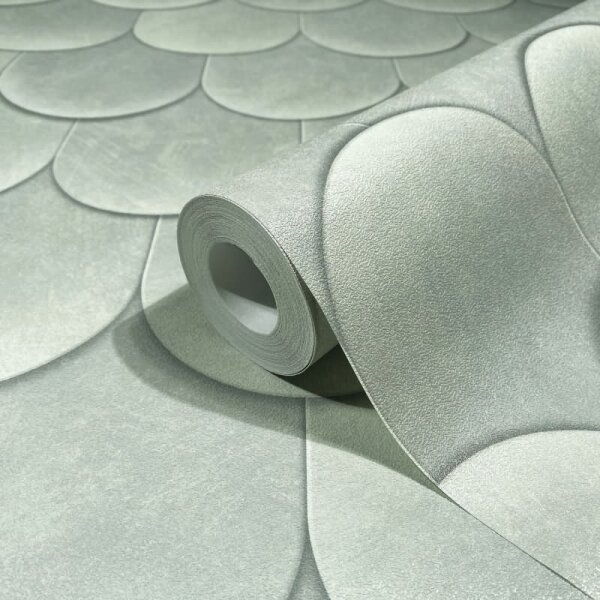 Vliestapete in Grün 3D-Optik Schuppenoptik vintage used look Geometrisch für Wohnzimmer Schlafzimmer Küche (81657)