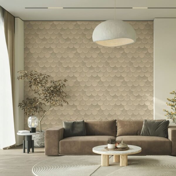 Vliestapete in Beige Braun 3D-Optik Schuppenoptik vintage used look Geometrisch für Wohnzimmer Schlafzimmer Küche (81659)