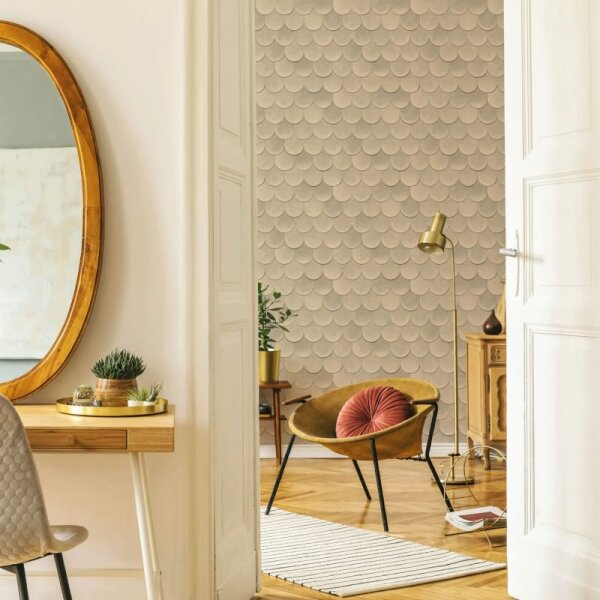 Vliestapete in Beige Braun 3D-Optik Schuppenoptik vintage used look Geometrisch für Wohnzimmer Schlafzimmer Küche (81659)
