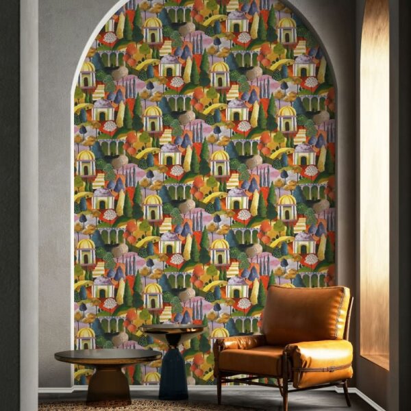 Vliestapete in Bunt Malerische Bäume Grafisch Modern für Wohnzimmer Schlafzimmer Küche (81661)