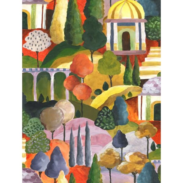 Vliestapete in Bunt Malerische Bäume Grafisch Modern für Wohnzimmer Schlafzimmer Küche (81661)