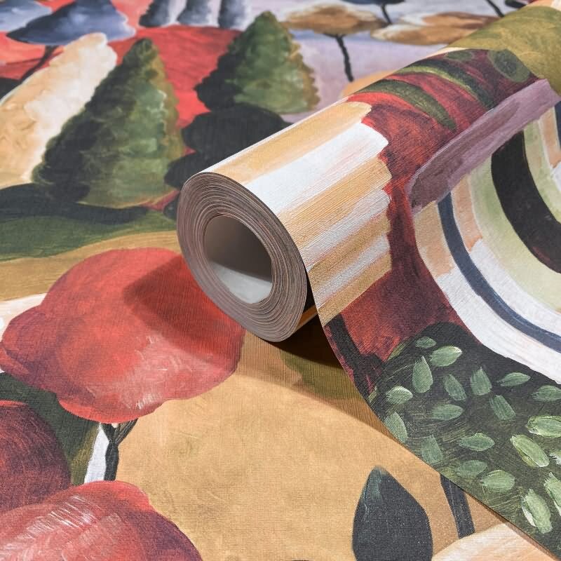 Vliestapete in Bunt Malerische Bäume Grafisch Modern für Wohnzimmer Schlafzimmer Küche (81662)