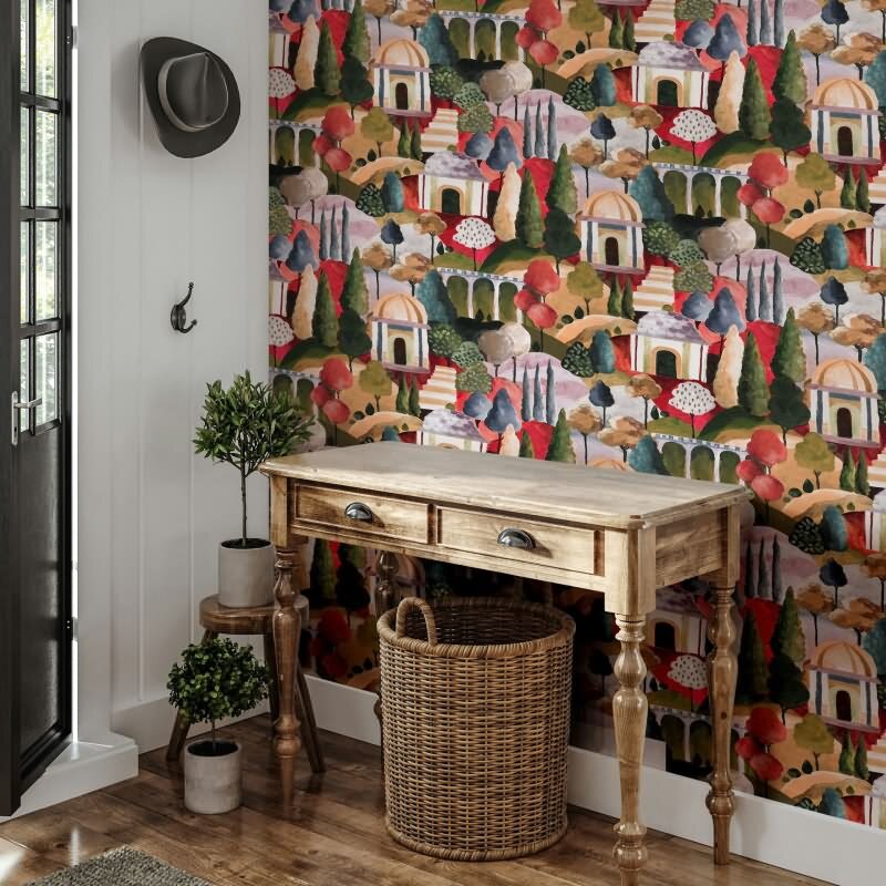 Vliestapete in Bunt Malerische Bäume Grafisch Modern für Wohnzimmer Schlafzimmer Küche (81662)