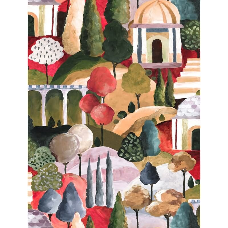 Vliestapete in Bunt Malerische Bäume Grafisch Modern für Wohnzimmer Schlafzimmer Küche (81662)