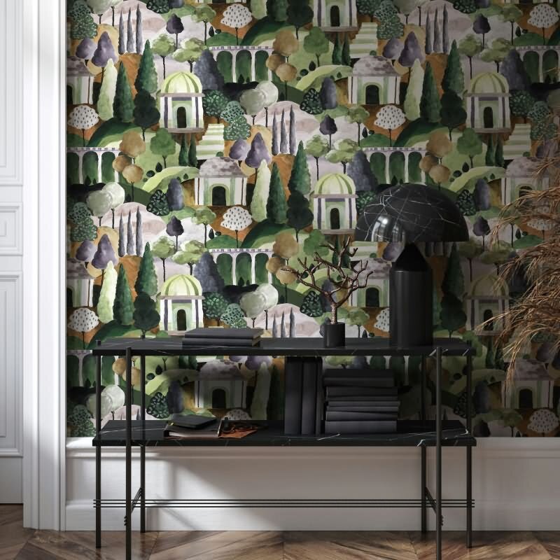 Vliestapete in Bunt Malerische Bäume Grafisch Modern für Wohnzimmer Schlafzimmer Küche (81663)