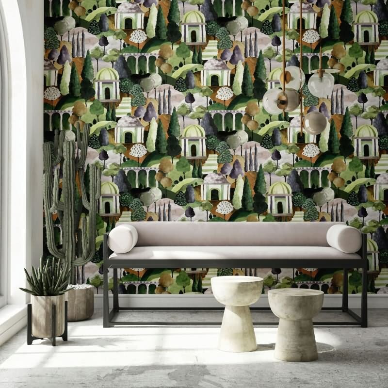 Vliestapete in Bunt Malerische Bäume Grafisch Modern für Wohnzimmer Schlafzimmer Küche (81663)