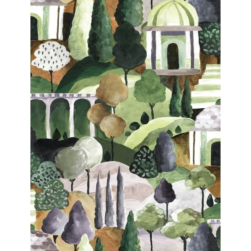 Vliestapete in Bunt Malerische Bäume Grafisch Modern für Wohnzimmer Schlafzimmer Küche (81663)