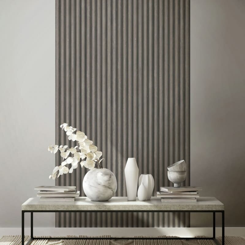 Vliestapete in Grau Braun 3D-Optik Akustikpaneel Optik Holz Streifen Klassisch für Wohnzimmer Schlafzimmer Küche (81695)