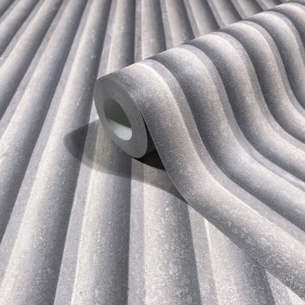 Vliestapete in Grau 3D-Optik Akustikpaneel Optik Holz Streifen Klassisch für Wohnzimmer Schlafzimmer Küche (81696)